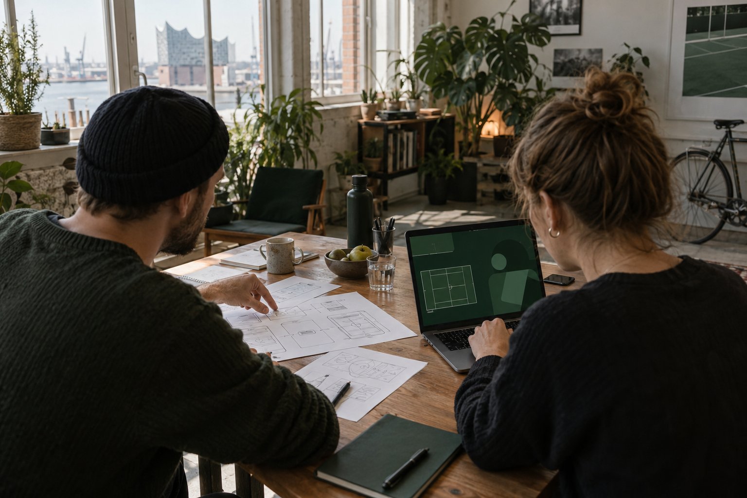 Zwei Menschen arbeiten gemeinsam an einer digitalen Idee